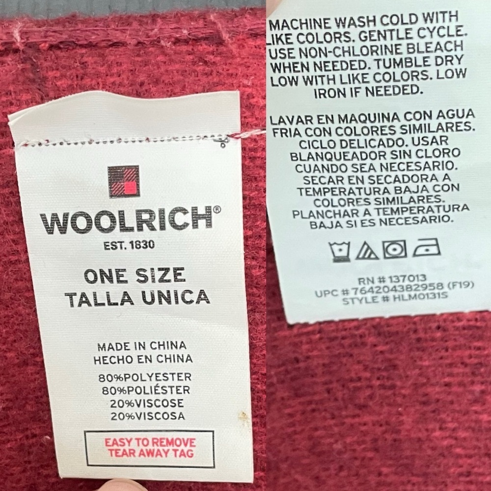 WOOLRICH Cozy Blanket Wrap Poncho Burgundy One Size - Picture 7 of 7